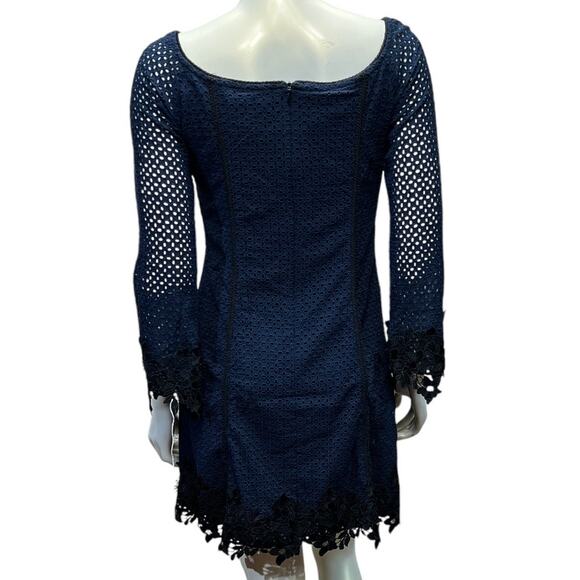 Sara Campbell Navy Blue Cotton Crochet Lace Dress Square Neck USA Made  Size S/M - Picture 4 of 16